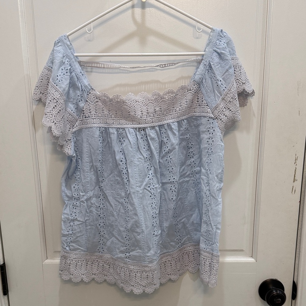 New York & Company Light Blue Eyelet Blouse